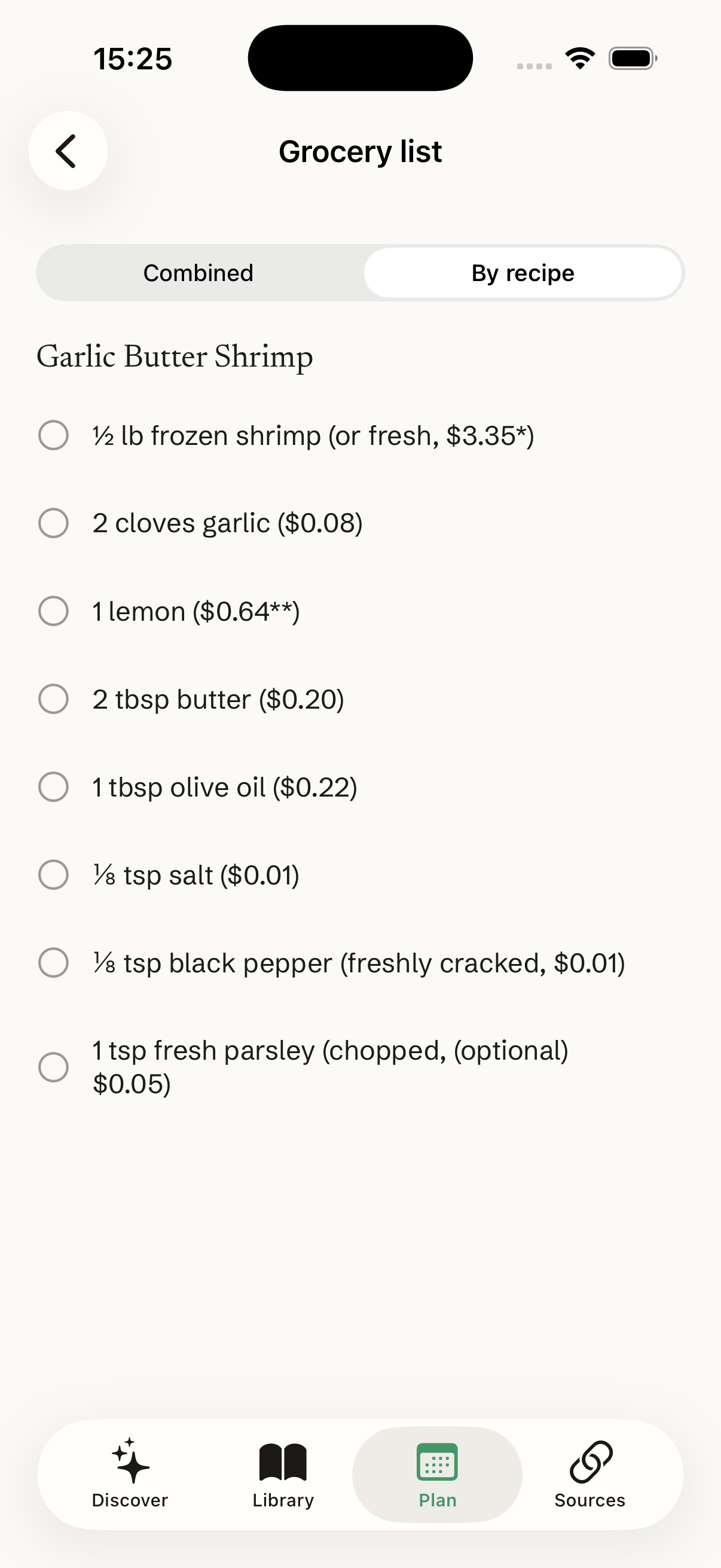MiSousChef grocery list